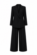 Costum din in cu pantalon si sacou lejer Black