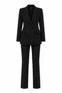 Costum  negru cu sacou drept si pantaloni conici