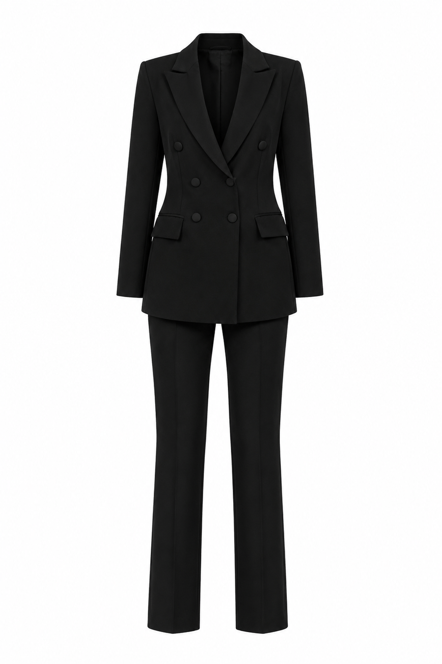 Costum  negru cu sacou drept si pantaloni conici