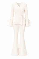 Costum elegant  cu sacou petrecut si pantaloni evazati White