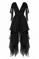 Rochie neagra cu esarfe asimetrice