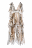 Rochie scurta cu imprimeu exotic si esarfe