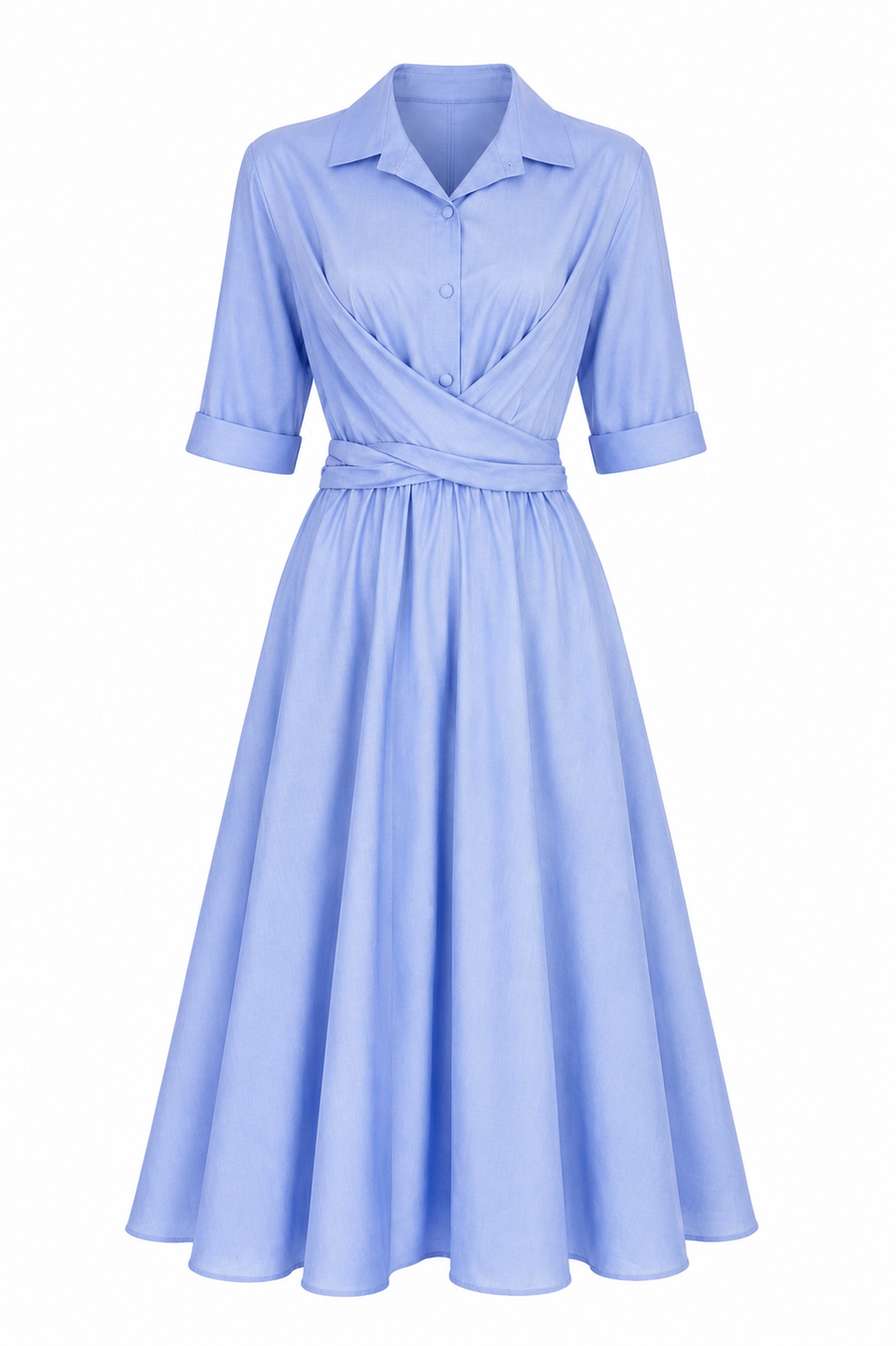 Rochie midi din bumbac cu matase si dungi fine