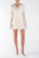 Rochie cu volane si maneci fluide Ivory