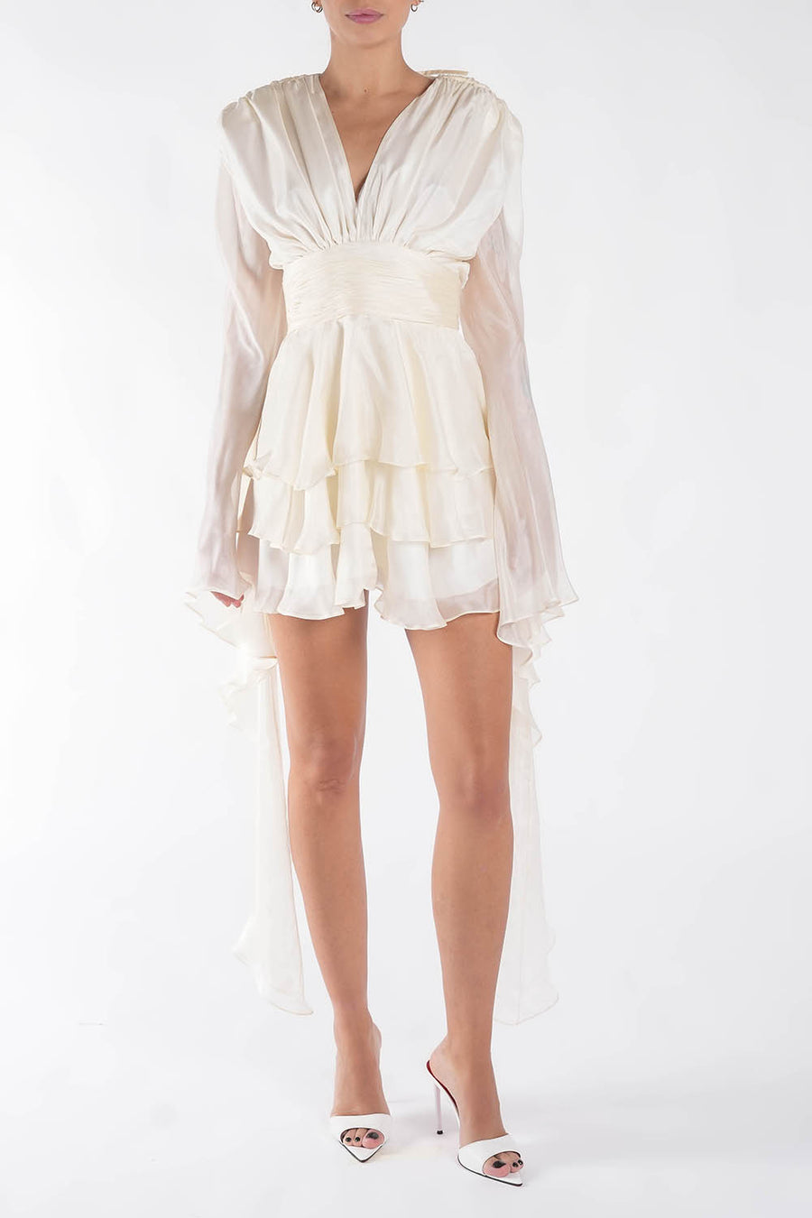 Rochie cu volane si maneci fluide Ivory