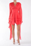 Rochie cu volane si maneci fluide Orange