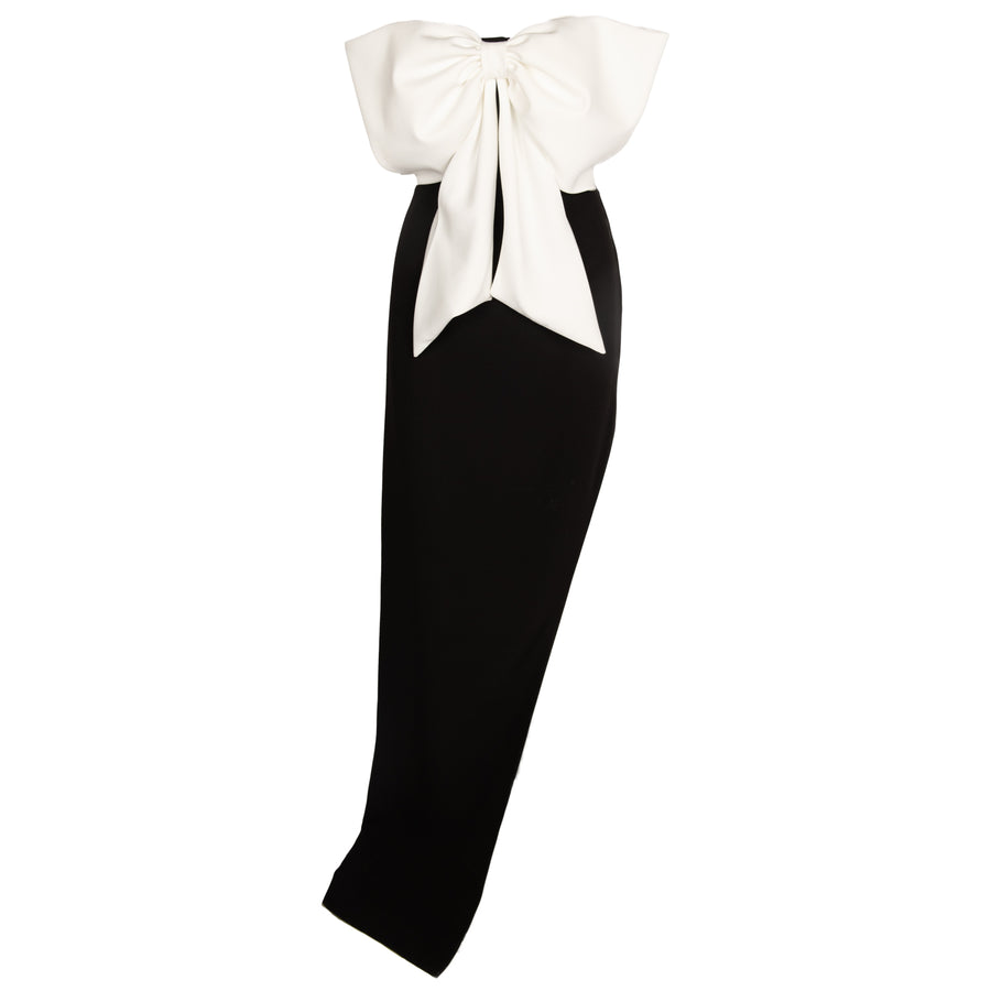 Rochie lunga cu funda maxi si slit lateral