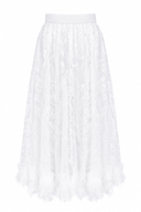 Fusta midi din dantela cu volan din tull White