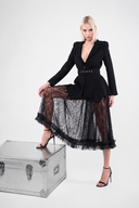 Fusta midi din dantela cu volan din tulle Black