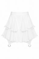 Fusta mini cu volane din matase si inele metalice White