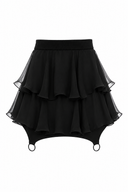 Fusta mini cu volane din matase si inele metalice Black
