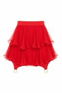 Fusta mini cu volane din matase si inele metalice Red