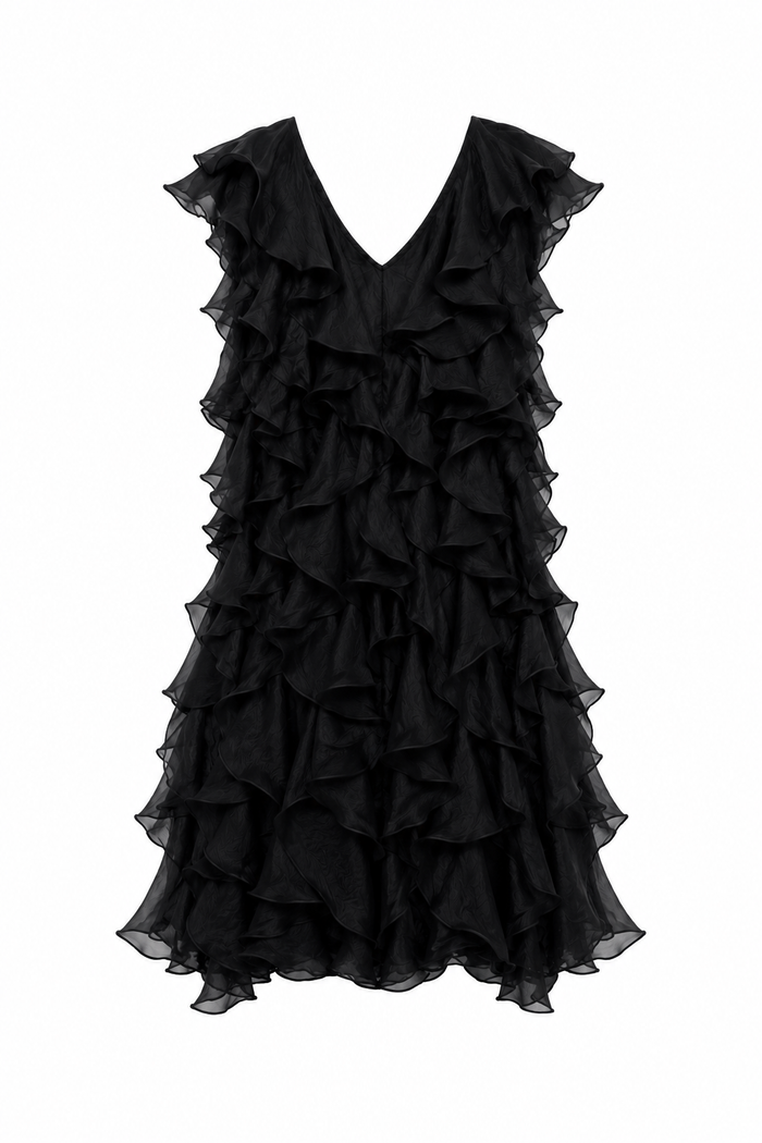 Rochie scurta cu volane si spate decupat Black