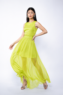 Rochie din voal cu amestec de matase si spate decupat lime