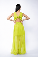 Rochie din voal cu amestec de matase si spate decupat lime