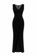 Long black sequin dress with front slit
