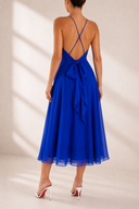 Rochie midi  cu bretele subtiri si decolteu petrecut Royal Blue