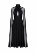 Midi dress with slit and cape-like scarves