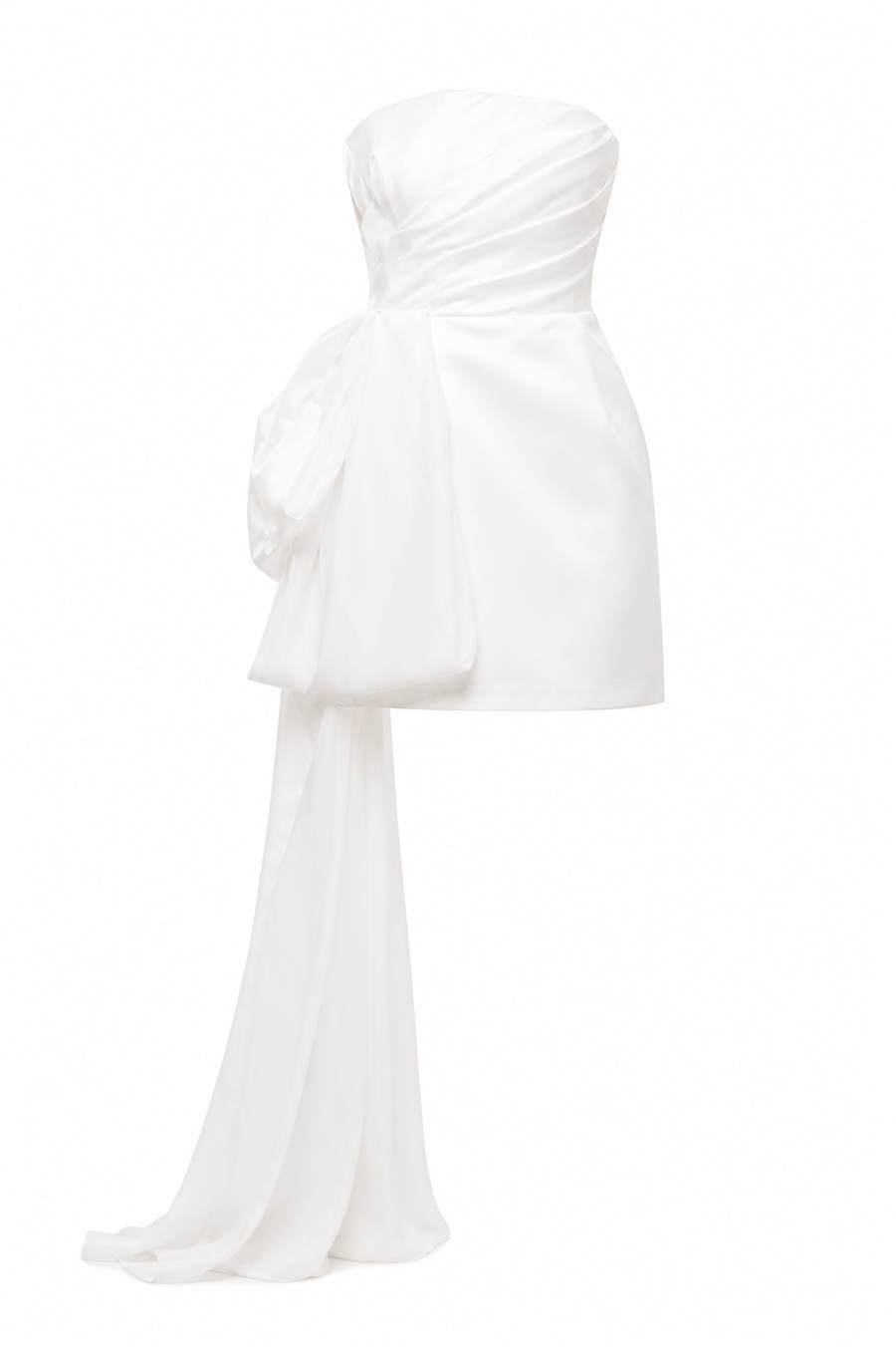 Rochie mini din matase cu funda oversized si trena laterala