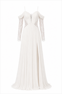 Dress with delicate ruched bodice and dropped sleeves