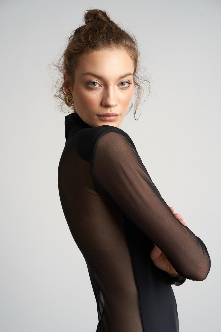 Body cu insertii transparente si guler inalt