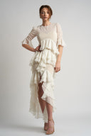 Rochie lunga cu volane  si corset integrat