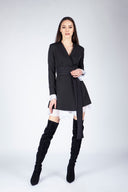 Rochie sacou cu volane din matase si cordon in talie