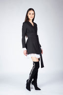 Rochie sacou cu volane din matase si cordon in talie