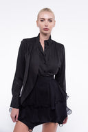 Fusta mini cu volane din matase si inele metalice Black
