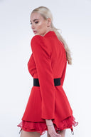 Sacou stil rochie Ringoux Red cu umeri sculpturali