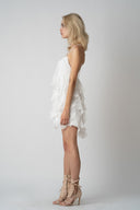 Rochie mini Lucky White cu volane din amestec de matase