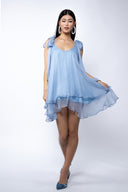 Rochie mini din matase cu esarfe Baby Blue