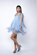 Rochie mini din matase cu esarfe Baby Blue