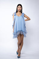 Rochie mini din matase cu esarfe Baby Blue