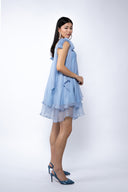 Rochie mini din matase cu esarfe Baby Blue