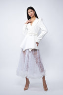 Fusta midi din dantela cu volan din tull White