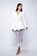 Fusta midi din dantela cu volan din tull White