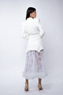 Fusta midi din dantela cu volan din tull White