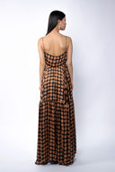 Rochie lunga cu bretele si imprimeu cu buline Brown