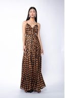 Rochie lunga cu bretele si imprimeu cu buline Brown