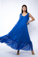 Rochie lunga vaporoasa din matase cu esarfe Blue