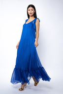Rochie lunga vaporoasa din matase cu esarfe Blue