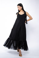 Rochie lunga vaporoasa din matase cu esarfe Black