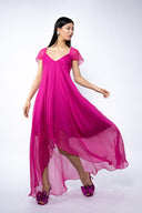 Rochie asimetrica lejera din amestec de matase Fucsia