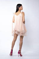 Rochie mini din matase cu esarfe Peach