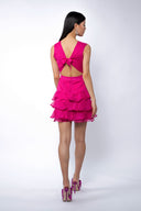 Rochie Pixie din matase cu spatele gol Fuchsia