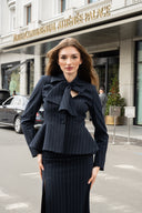 Sacou cu esarfe si talie structurata Navy Stripe