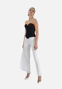 Pantaloni conici cu fronseu si volan din matase white