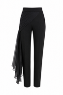 Pantaloni conici cu fronseu si volan din matase black