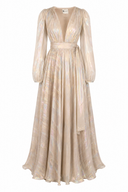 Long wrap dress in iridescent silk